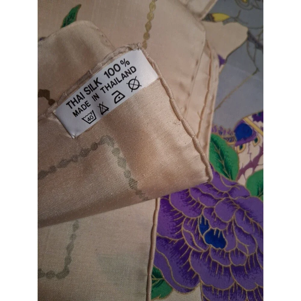 Vintage Thai Silk Scarf Elephants 100% Silk ~36